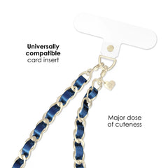Metallic Navy Leather Chain Phone Charm